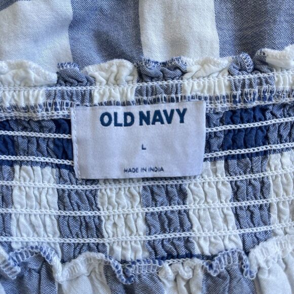 Old Navy Blue White Gingham Tiered Flutter Sleeve Midi Swing Dress Size Large - Picture 11 of 16